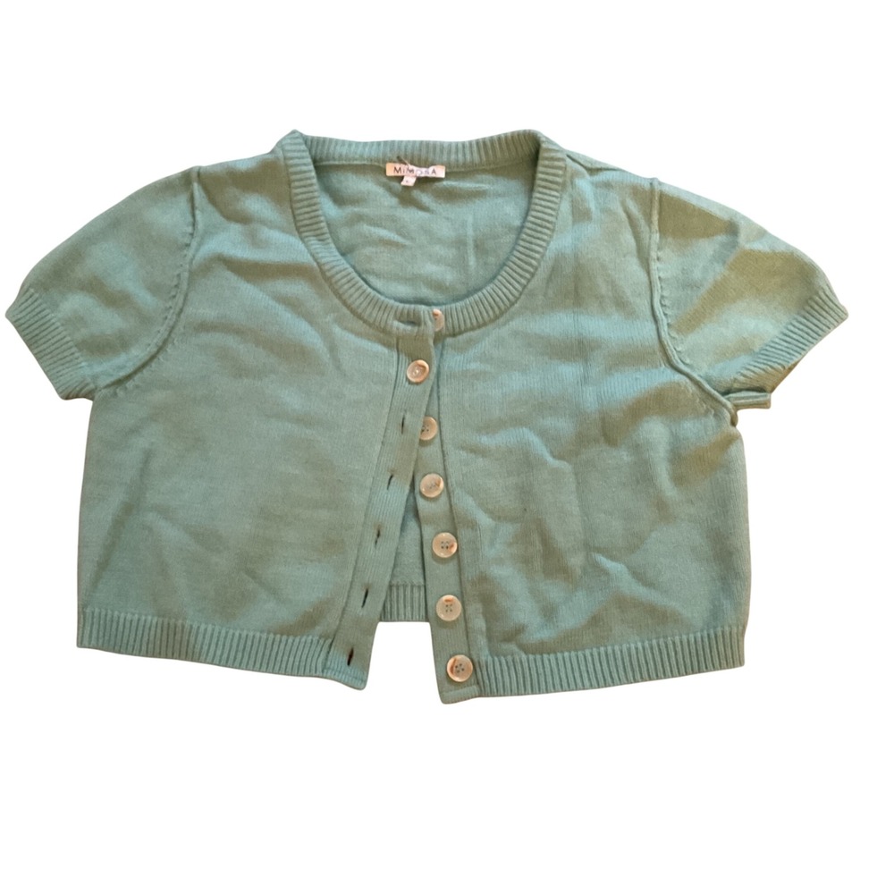 Mimosa Mint Green Short Sleeve Cropped Cardigan Sweater Size L